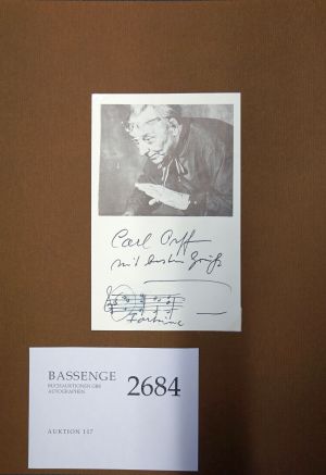 Lot 2684, Auction  117, Orff, Carl, Signierte Porträt-Karte mit Notenzitat