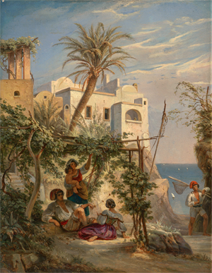 Lot 6070, Auction  118, Reinick, Robert, Häuser bei Marina Piccola auf Capri, im Vordergrund eine Familie unter einer Pergola