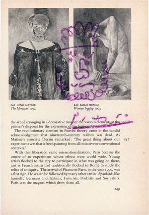 Picasso, Pablo, Signierte Fettstiftzeichnung auf einem Buchblatt