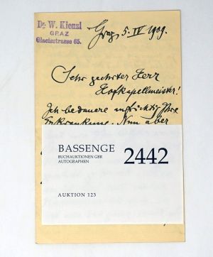 Lot 2442, Auction  123, Kienzl, Wilhelm, Brief 1909