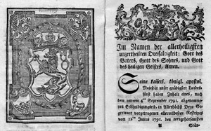 Lot 398, Auction  101, Articuln des allgemeinen Landtag-Schlusses,, welche auf dem kön. prager Schlosse am 4ten Tage des Monats September 1791 ... eröffnet. 