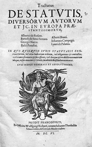 Lot 1029, Auction  101, Tractatus de statutis, In quo quicquid iuris statutatarii controuersiarum, vel circa iudiciorum ordinem
