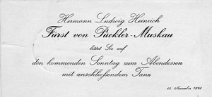 Lot 2143, Auction  101, Pückler-Muskau, H. L. H. v.,  Einladungsbillet zum Abendessen