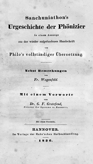 Lot 2258a, Auction  101, Wagenfeld, Friedrich, Sanchuniathon's Urgeschichte der Phönizier