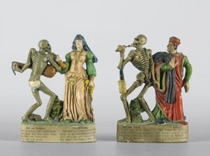Lot 2304, Auction  101, Totentanzfiguren, 2 farbig gefasste Tonfigurengruppen. Um 1860