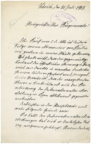 Lot 2637, Auction  101, Bebel, August, Brief 1913 an den Bürgermeister von Lyon