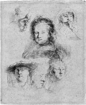 Lot 5246, Auction  101, Rembrandt Harmensz. van Rijn, Studienblatt mit sechs Frauenköpfen