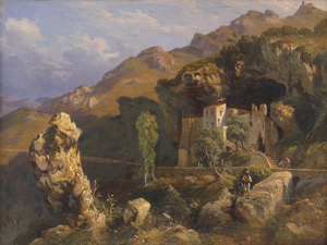Lot 6114, Auction  101, Deutsch, 1849. Ansicht eines italienischen Dorfes in einer Felsengrotte