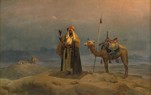 Lot 6157, Auction  101, Simonsen, Niels, Ein Arabischer Reiter beim Abendgebet in der Wüste