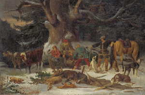 Lot 6172, Auction  101, Kowalski-Wierusz, Alfred von, zugeschrieben. Jäger im Wald mit erlegtem Wild. 