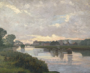 Lot 6180, Auction  101, Französisch, um 1880. Nordfranzösische Flußlandschaft bei Sonnenuntergang