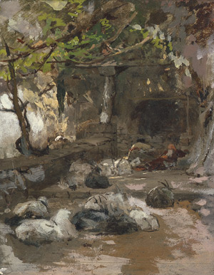 Lot 6183, Auction  101, Deutsch, Um 1880. Schlafende Ziegen im Halbschatten unter einer Pergola