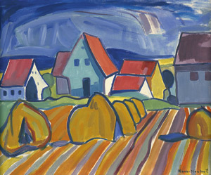 Lot 7209, Auction  101, Koch-Neubert, Margarete, Landschaft mit Häusern und Kornmieten