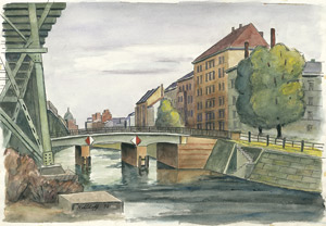 Lot 7211, Auction  101, Kohlhoff, Walter, Brücke über den Landwehrkanal, im Hintergrund die Heilig-Kreuz-Kirche