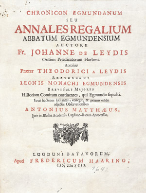 Lot 115, Auction  102, Leyden, Johannes von, Chronicon Egmundanum