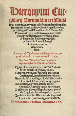 Lot 1115, Auction  102, Gürtler von Wildenberg, Hieronymus, latini eloquij Synonymorum collectanea 