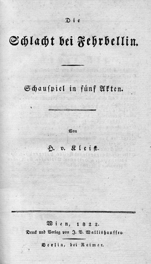 Lot 1899, Auction  102, Kleist, Heinrich v., Die Schlacht bei Fehrbellin