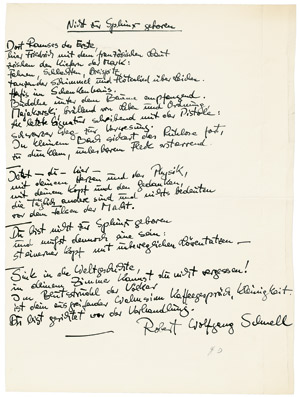 Lot 2393, Auction  102, Schnell, Robert Wolfgang, Gedicht und Brief