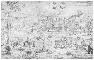 Lot 5163, Auction  102, Italienisch, um 1560. Weltlandschaft mit Kranichen