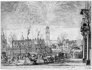 Lot 5212, Auction  102, Niederländisch, um 1635. Feuerwerk über der Sankt-Bavo-Kirche in Haarlem