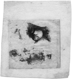 Lot 5264, Auction  102, Rembrandt Harmensz. van Rijn, Studienblatt mit Rembrandts Bildnis