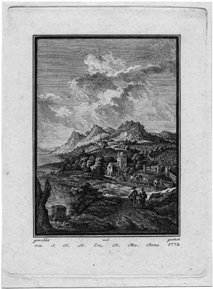 Lot 5419, Auction  102, Maria Anna von Österreich, Gebirgige, idyllische Landschaft mit Bauernpaar