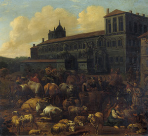 Lot 6031, Auction  102, Niederländisch, um 1680. Viehmarkt auf dem Monte Cavallo in Rom