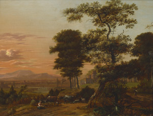 Lot 6034, Auction  102, Sonje, Jan Gabrielsz., Weite südliche Landschaft mit einer rastenden Hirtin bei ihrer Herde