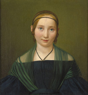 Lot 6077, Auction  102, Deutsch, um 1830. Bildnis einer jungen Dame im Hauskleid mit Haarbändern