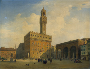 Lot 6099, Auction  102, Kirchner, Albert Emil, Städtisches Treiben auf der Piazza della Signoria mit Palazzo Vecchio in Florenz
