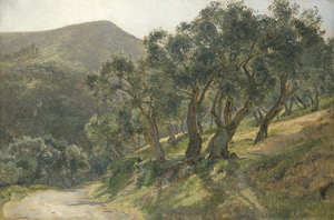 Lot 6101, Auction  102, La Cour, Janus, Mediterrane Berglandschaft mit von Olivenbäumen gesäumtem Weg