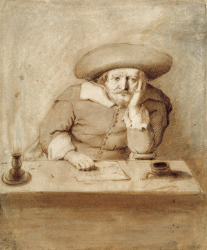 Lot 6287, Auction  102, Niederländisch, um 1640. Ein Mann mit Hut an einem Schreibtisch bei Kerzenlicht.