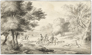 Lot 6301, Auction  102, Vinne, Jan Vincentsz van der, Hirschjagd mit Reitern in einer Waldlandschaft