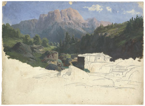 Lot 6401, Auction  102, Deutsch, um 1830. Studie zur Ansicht eines Tals mit Blick auf den Wilden Kaiser