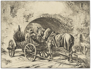 Lot 6458, Auction  102, Klein, Johann Adam, Pferd und Fuhrwerk eines Korbflechters vor dem Torbogen eines alten Gebäudes