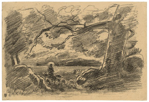 Lot 6507, Auction  102, Rousseau, Théodore - zugeschr., Waldstück mit Schäfer und seiner Herde
