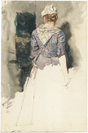 Lot 6519, Auction  102, Skarbina, Franz, Junge Frau mit weißer Haube in Rückenansicht.