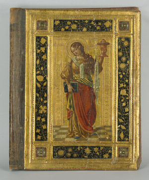 Lot 1074, Auction  103, Joni, Federico Icilio, "Tavole della Biccherna" Heilige Barbara. Einbanddecke im Stil der Sieneser Renaissance