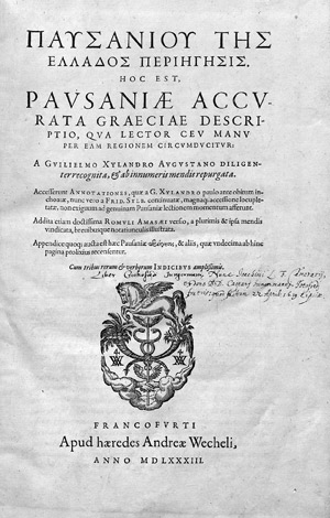 Lot 1088, Auction  103, Pausanias, Pausaniou tes Hellados periegesis Accurata Graeciae descriptio