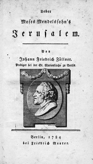 Lot 2352, Auction  103, Zöllner, Johann Friedrich, Ueber Moses Mendelssohn's Jerusalem