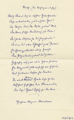 Lot 2647, Auction  103, Wagner (-Warmbronn), Christian, Brief mit Gedicht 1907