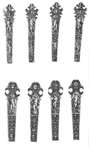 Lot 5040, Auction  103, Bry, Jan Theodor de, Vier ornamentale Entwürfe für Messergriffe mit den Darstellungen der 4 Elemente