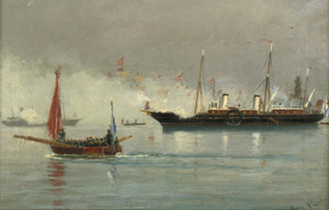 Lot 6102, Auction  103, Locher, Carl Ludvig, Zar Alexander III. von Russland geht an Bord eines Dampfschiffes