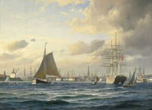 Lot 6106, Auction  103, Bille, Carl Ludvig, Ansicht vom Kopenhagener Hafen, im Hintergrund die Börse