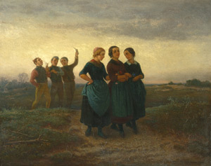 Lot 6117, Auction  103, Hosemann, Theodor, Junge Burschen werben um Mädchen in einer Dreiergruppe