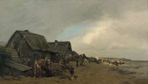 Lot 6150, Auction  103, Bochmann d. Ä., Alexander Heinrich Gregor von, Ländliches Treiben in einem Fischerdorf an der baltischen Küste