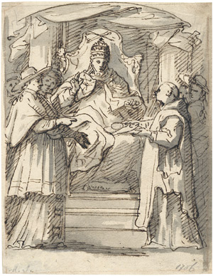 Lot 6258, Auction  103, Steidl, Melchior, Ein Mönch überreicht einem Papst einen Teller mit Fisch und Brot