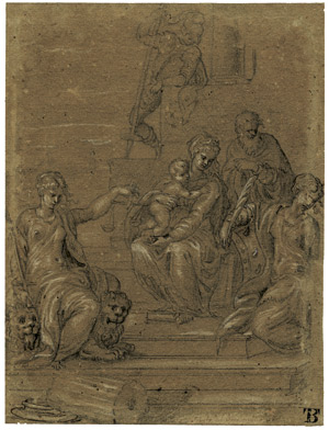 Lot 6270, Auction  103, Venezianisch, um 1600. Die Hl. Familie mit der hl. Katharina und Justitia