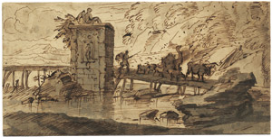 Lot 6273, Auction  103, Aylesford, Heneage Finch 4th Earl of, 18. Jh. Antike Brücke im Orient mit Hirten und seiner Herde