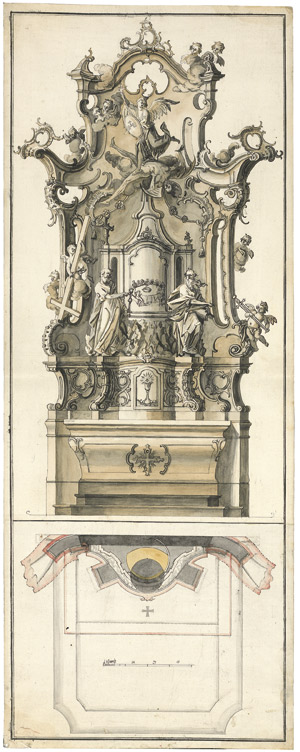 Lot 6341, Auction  103, Süddeutsch, um 1740. Entwurf für einen Rokokoaltar